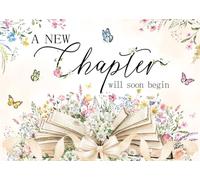 A New Chapter Will Soon Begin Backdrop Wildflower Book Butterfly Photography Background, Retirement Graduation Baby Shower Party Decorations Banner for Photo Booth (8X6FT)