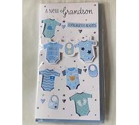 A New Grandson Congratulations New Baby Boy Born Birth Card Your To The Grandparents White/Blue Baby Clothes 3D/Foil Detail(PRELUDE49757)