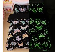 A Nice Night 5pc Glow in The Dark Kids Comforter Set,Colorful Flying Butterfly Printed, Sparkling Starry Bedding Set Twin Size for Boys Girls Teen