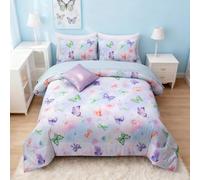 A Nice Night Butterfly & Bows Bedding Set,Tie Dye 6 Piece Bed Comforter Set in a Bag Matching Sheet Set,Chic Princess Style Light Purple Room Decor for Girls,Full