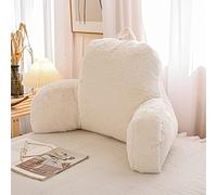 A Nice Night Faux Fur Reading Pillow Bed Wedge Large Adult Children Backrest with Arms Back Support for Sitting Up in Bed/Couch for Bedrest,Ivory