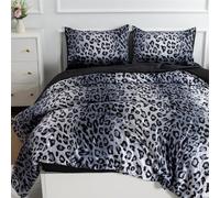 A Nice Night Leopard Printed，Satin Silky Soft Quilt Sexy Luxury Super Soft Microfiber Comforter Quilt Bedding Comforter Set Full/Queen, Light Weighted (Silver, Queen(88-by-88-inches))