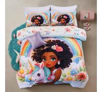 A Nice Night Rainbow Unicorn Twin Comforter Set for Girls 6 Pieces Bed Sets with Sheets, Princess Style Lightweight Soft Flower Bedding Set for Kids Teens,Twin