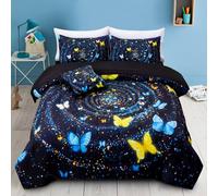A Nice Night Swirling Gradient Glitter Like Swirling Comforter Set Size, Various Flying Butterflies Galaxy Theme Ultra Soft Bedding Sets 6 Piece Bed in a Bag,Full, Blue
