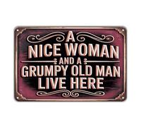 A Nice Woman And A Grumpy Old Man Live Here Funny Family Rules Tin Wall Plaque Waterproof Plaque Poster Art Metal Tin Sign For Driveway Kitchen Restaurant 20X30Cm