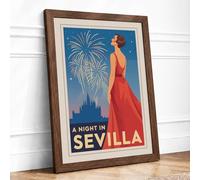 A Night in Seville Vintage Framed Wall Art Print A3 (42×29.7cm) Walnut, Wall Decor for Living Room, Bedroom, Office & Home, Ready to Hang, Art Gift