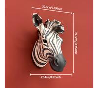 (A) Nordic Oversized 3D Zebra Head Wall Art - Brutalist Cubism Memphis Style Hyper-Realistic Resin Sculpture, Vertical Wall-Mounted Animal Decor