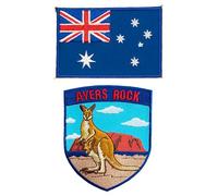 A-ONE 2 PCS Pack-Ayers Rock Uluru Kangaroo Patch, Australia Country Flag Applique, Backpack, Sew on Iron on Patch, Heat Transfer Adhesive Patch, Travel Souvenir Patch, Landmark Patch NO.170C