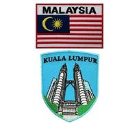 A-ONE 2 PCS Pack- Kuala Lumpur Embroidered Patch+ Malaysia Flag Patch, Menara Berkembar Petronas, Landmark Iron-on Sew Patch, Adhesive Patch NO.216C