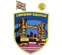 A-ONE 2 PCS Pack- London Bridge Applique Patch+Great Britain Flag pin Badges, Embroidered Country Flag Patches, The UK Flag Lapel Pin, Jackets Hat Clothing Bags Decoration England Symbol Pin No.191P
