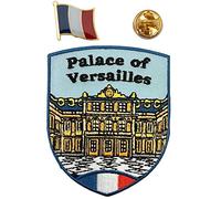 A-ONE 2 PCS Pack-Palace of Versailles Applique Patch+ France Flag Brooch, Château de Versailles Embroidery, Europe Historic Site Badge NO.210P