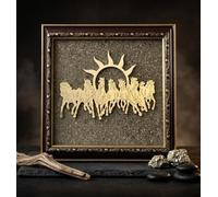 A-One Crystal Seven Horses on Raw Pyrite Frame with Sun (Vastu) | Original Pyrite Stone Wall Art | Wealth Decor for Money, Success & Protection | Wooden Look Home & Living Room Decor | Good Luck Gift