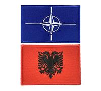 A-ONE Flight Jacket NATO Member Iron on Patch + Albania Flag Needle Patch, Military Uniform Emblem, Embroidered Badge for Denim Jacket, Fabrics NO.435+422