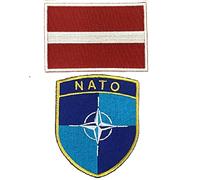 A-ONE NATO Military Iron on Patch + Latvia Flag Needle Patch, North Atlantic Treaty Organization Flag Embroidered, Applique Badge for Jacket, Shirts, Armband NO.429+423