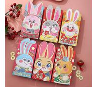 (A, One size) 6pcs Red Envelopes 2023 Year Of The Rabbits Red Packet 3d Cute Bunny New Year Luckies Money Packets