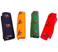A pack of four 100% cotton handkerchiefs - 40cm x 40cm - with Racing Race Horses and jockeys across the handkerchief.