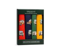 A pack of four boxed 100% cotton handkerchiefs - 40cm x 40cm - with Series 3 Land Rovers across the handkerchief.