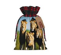 A pack of lions -Print Multi-Colored Burlap Drawstring Bags, Eco-Friendly Plaid Pouches For Wedding Party Favors & Custom Packaging. S