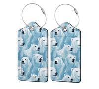 A Pack of Polar Bears Luggage Tag, Pu Leather Travel Luggage Tag Suitcase Tag Durable Steel Loop Suitcase Tags Identifiers