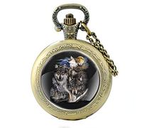 A Pack of Wolves Under the Moon Quartz Pocket Watch Men Ladies Pendant Necklace Clock Gift, Bronze
