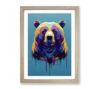 A Painted Bear No.2 Abstract Framed Print for Living Room Bedroom Home Office Décor, Wall Art Picture Ready to Hang, Oak A3 Frame (34 x 46 cm)