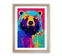 A Painted Bear No.7 Abstract Framed Print | A2 Oak Framed Wall Art | Ready to Hang | Abstract Animal Picture | Living Room Bedroom Lounge Office