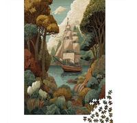 A Painted Vintage Sailboat Is Anchored in The Bay Jigsaw Puzzles for Adults And Kids. 1000 Pieces Whimsical Challenge Toy Educational Game Home Decor 38x26cm/1000pcs