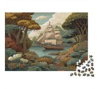 A Painted Vintage Sailboat Is Anchored in The Bay,Puzzles Gemusterte Nachhaltige Puzzles Für Erwachsene Hochwertige Holzspielpuzzles 1000pcs (75x50cm)