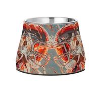 A Painting with Two Football Helmets on Fire Dog Raised Bowl, 540 ML Feeding Food Pet Bowl Stainless Steel Non-slip High Capacity Cat Bowl