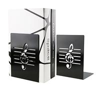 A Pair Black Fashion Creative Music Note Solid Metal Book Stand Bookends for Kids Music Lover Home Office Decoration