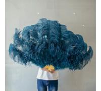A Pair Fluffy Yellow Ostrich Feathers Fan Carnival Party Wedding Celebration Belly Dance Show DIY Decoration Fan Plume Fan 100CM-026 Navy Blue-1 PCS Left Hand