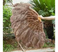 A Pair Fluffy Yellow Ostrich Feathers Fan Carnival Party Wedding Celebration Belly Dance Show DIY Decoration Fan Plume Fan 100CM-030 Brown-2 PCS Right Hand