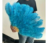 A Pair Fluffy Yellow Ostrich Feathers Fan Carnival Party Wedding Celebration Belly Dance Show DIY Decoration Fan Plume Fan 100CM-06 Lake Blue-2 PCS Left and Right