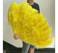 A Pair Fluffy Yellow Ostrich Feathers Fan Carnival Party Wedding Celebration Belly Dance Show DIY Decoration Fan Plume Fan 100CM-019-1 PCS Left Hand