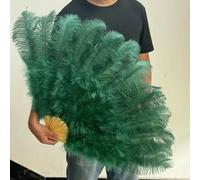A Pair Fluffy Yellow Ostrich Feathers Fan Carnival Party Wedding Celebration Belly Dance Show DIY Decoration Fan Plume Fan 100CM-023 Dark Green-2 PCS Right Hand
