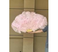 A Pair Fluffy Yellow Ostrich Feathers Fan Carnival Party Wedding Celebration Belly Dance Show DIY Decoration Fan Plume Fan 100CM-024 Light Pink-2 PCS Left Hand