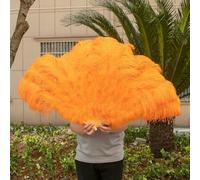 A Pair Fluffy Yellow Ostrich Feathers Fan Carnival Party Wedding Celebration Belly Dance Show DIY Decoration Fan Plume Fan 100CM-011 Orange-2 PCS Left Hand