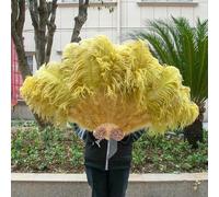 A Pair Fluffy Yellow Ostrich Feathers Fan Carnival Party Wedding Celebration Belly Dance Show DIY Decoration Fan Plume Fan 100CM-032-1 PCS Left Hand