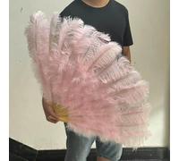 A Pair Fluffy Yellow Ostrich Feathers Fan Carnival Party Wedding Celebration Belly Dance Show DIY Decoration Fan Plume Fan 100CM-025 Leather Pink-2 PCS Left and Right
