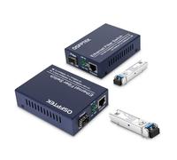 A Pair Gigabit Ethernet Media Converter, 10/100/1000Mbps Networks Ethernet to Fiber Media Converter, with 2pcs 1000Base-LX SFP Module (1.25Gb/s, Single-Mode, Dual LC, 1310nm, 20km)