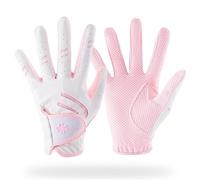 A Pair Kids Golf Gloves - Junior Leather Elastic Fabric Breathable Pink Left and Right Handed Gloves - Golf Accessories for Kids