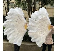 A Pair Large White Natural Fluffy Ostrich Feather Fans 1/2Pcs 60/90cm 75/130cm Hand Held Fan Party Stage Show Dance Props Fan-White-100CM1PCS Right Hand