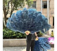 A Pair Large White Natural Fluffy Ostrich Feather Fans 1/2Pcs 60/90cm 75/130cm Hand Held Fan Party Stage Show Dance Props Fan-Navy Blue-100CM 1PCS Left Hand