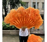A Pair Large White Natural Fluffy Ostrich Feather Fans 1/2Pcs 60/90cm 75/130cm Hand Held Fan Party Stage Show Dance Props Fan-Orange-130CM1PCS Right Hand
