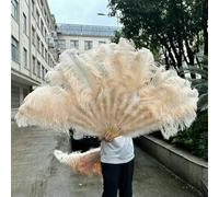 A Pair Large White Natural Fluffy Ostrich Feather Fans 1/2Pcs 60/90cm 75/130cm Hand Held Fan Party Stage Show Dance Props Fan-champagne-100CM1PCS Right Hand
