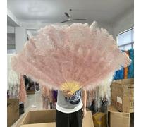 A Pair Large White Natural Fluffy Ostrich Feather Fans 1/2Pcs 60/90cm 75/130cm Hand Held Fan Party Stage Show Dance Props Fan-Leather Pink-100CM1PCS Right Hand