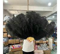A Pair Large White Natural Fluffy Ostrich Feather Fans 1/2Pcs 60/90cm 75/130cm Hand Held Fan Party Stage Show Dance Props Fan-Black-130CM1PCS Right Hand