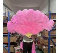 A Pair Large White Natural Fluffy Ostrich Feather Fans 1/2Pcs 60/90cm 75/130cm Hand Held Fan Party Stage Show Dance Props Fan-Dark Pink-130CM 1PCS Left Hand