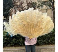 A Pair Large White Natural Fluffy Ostrich Feather Fans 1/2Pcs 60/90cm 75/130cm Hand Held Fan Party Stage Show Dance Props Fan-48 Deep beige-100CM 1PCS Left Hand