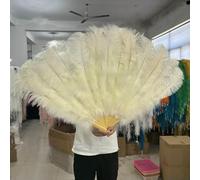 A Pair Large White Natural Fluffy Ostrich Feather Fans 1/2Pcs 60/90cm 75/130cm Hand Held Fan Party Stage Show Dance Props Fan-Beige-130CM1PCS Right Hand